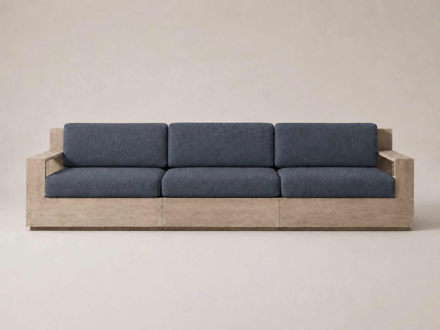outdoor-three-seat-sofa-teak-frame-performance-fabric #Fabric & Color_Heritage Belgian Linen Lake