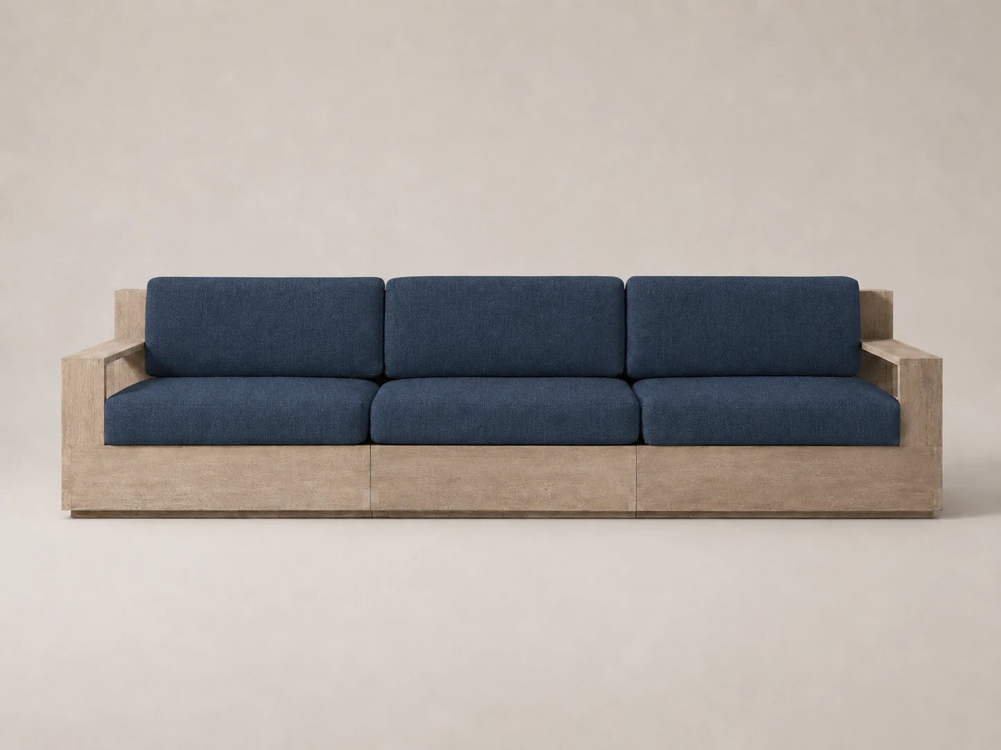 outdoor-three-seat-sofa-teak-frame-performance-fabric #Fabric & Color_Performance Linen Weave Bay