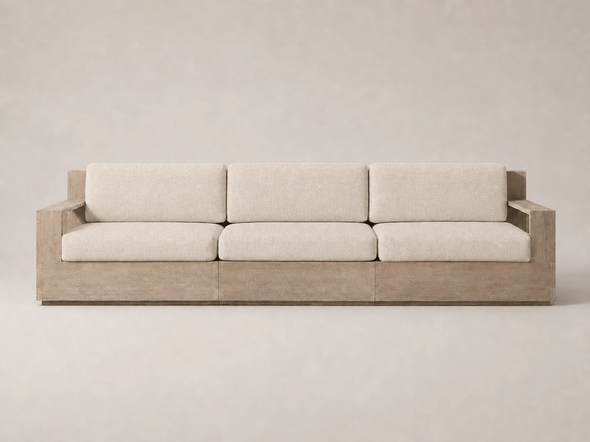 outdoor-three-seat-sofa-teak-frame-performance-fabric #Fabric & Color_Performance Linen Weave Beige