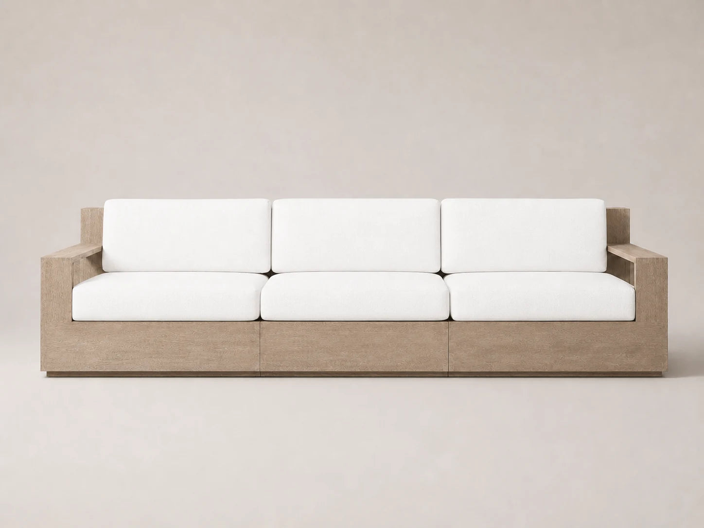 outdoor-three-seat-sofa-teak-frame-performance-fabric #Fabric & Color_Performance Linen Weave Pure White