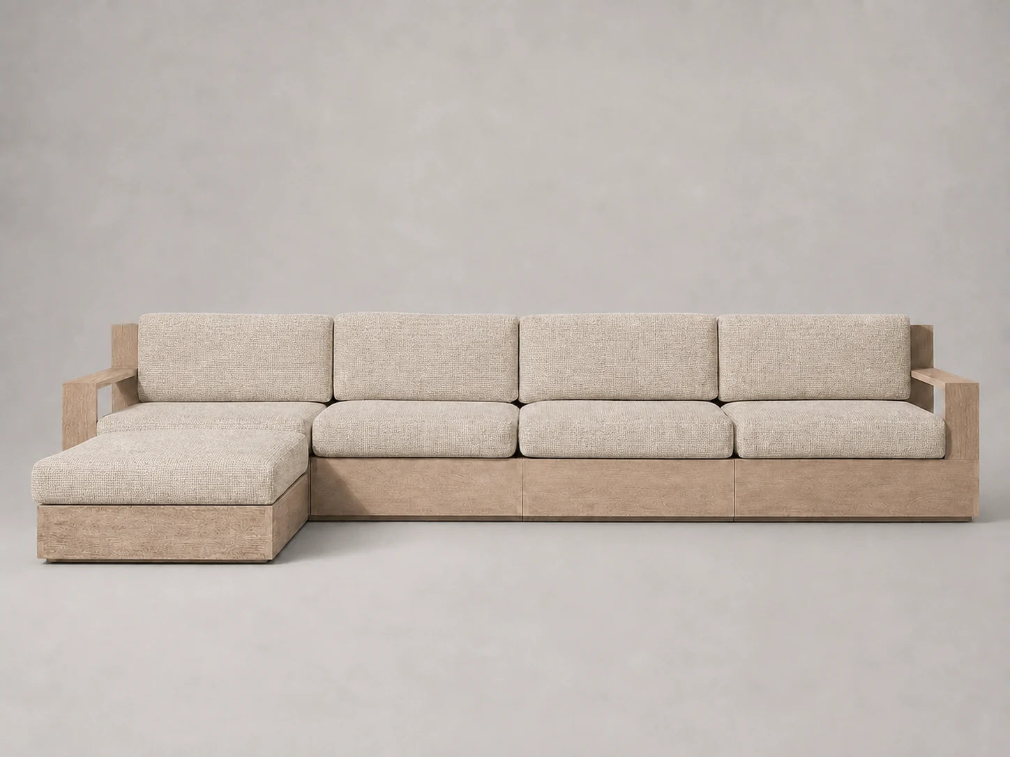 outdoor-chaise-sectional-teak-frame-performance-fabric #Fabric & Color_Performance Woven Chenille Desert