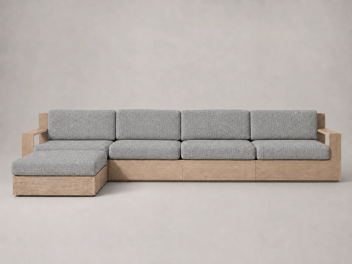 outdoor-chaise-sectional-teak-frame-performance-fabric #Fabric & Color_Performance Woven Chenille Steel