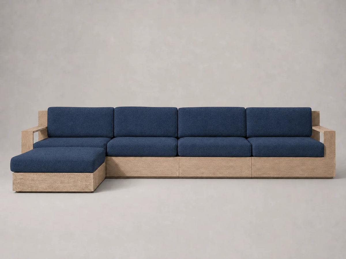outdoor-chaise-sectional-teak-frame-performance-fabric #Fabric & Color_Performance Linen Weave Bay