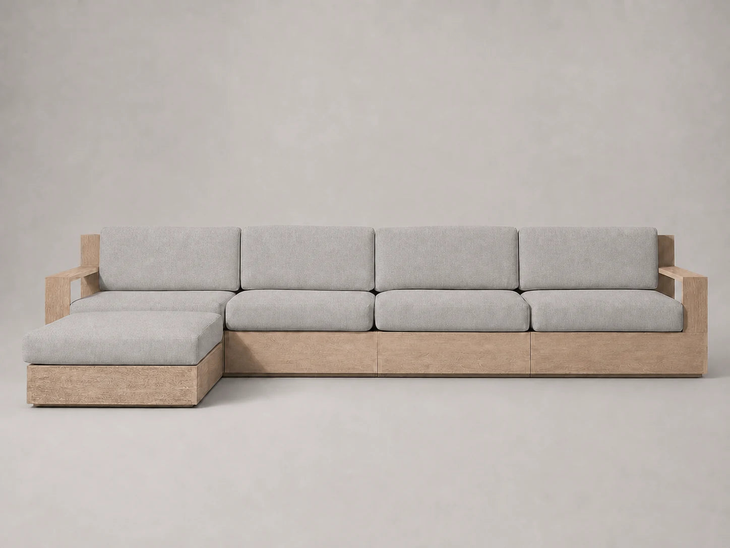 outdoor-chaise-sectional-teak-frame-performance-fabric #Fabric & Color_Performance Linen Weave Cloud