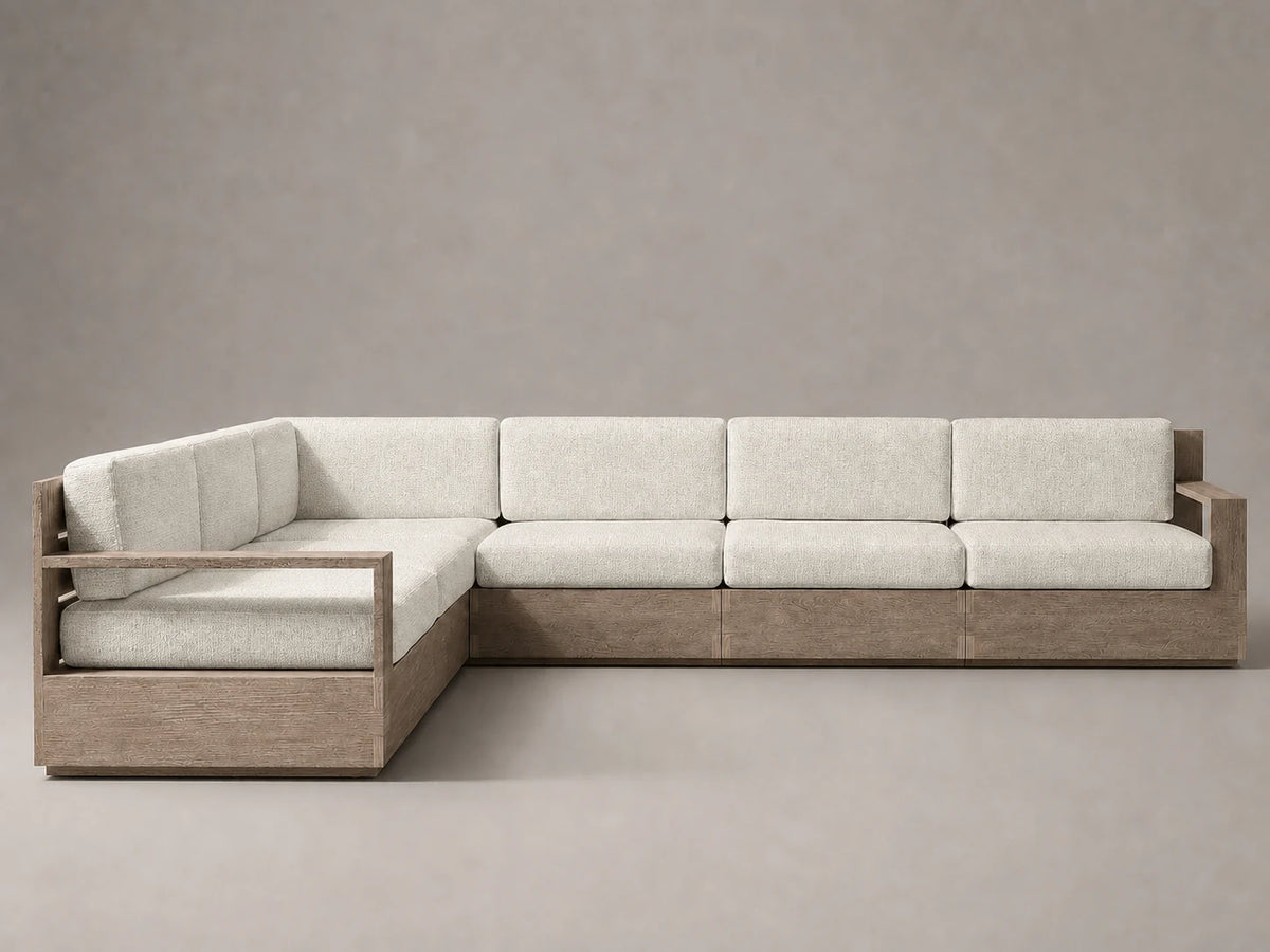 outdoor-l-sectional-sofa-teak-frame-performance-fabric #Fabric & Color_Heritage Belgian Linen Alder