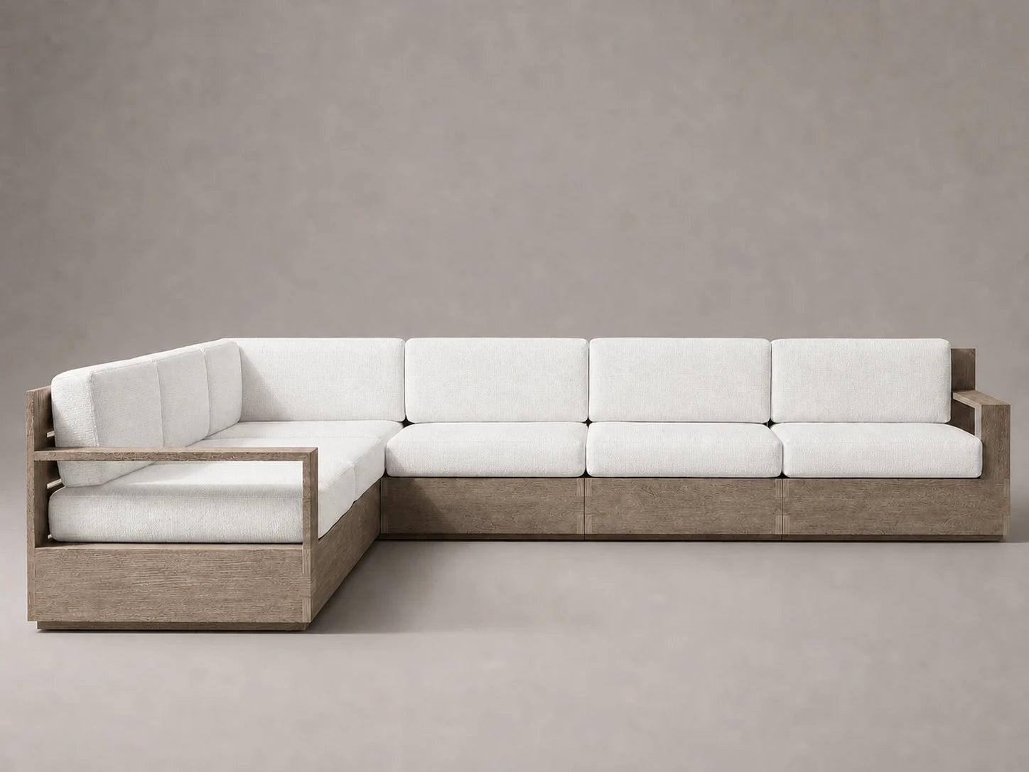 outdoor-l-sectional-sofa-teak-frame-performance-fabric #Fabric & Color_Heritage Belgian Linen Egret