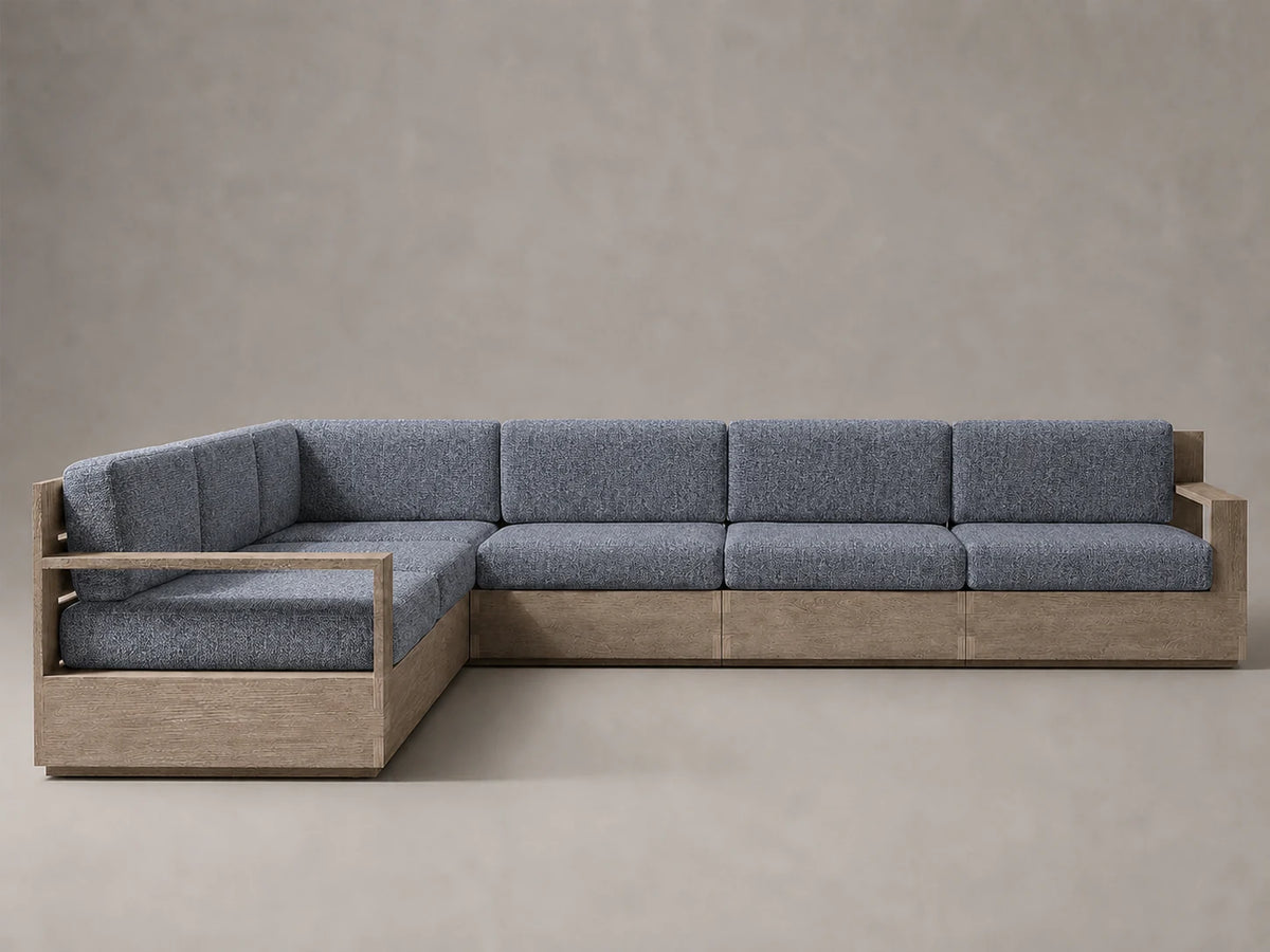 outdoor-l-sectional-sofa-teak-frame-performance-fabric #Fabric & Color_Heritage Belgian Linen Lake
