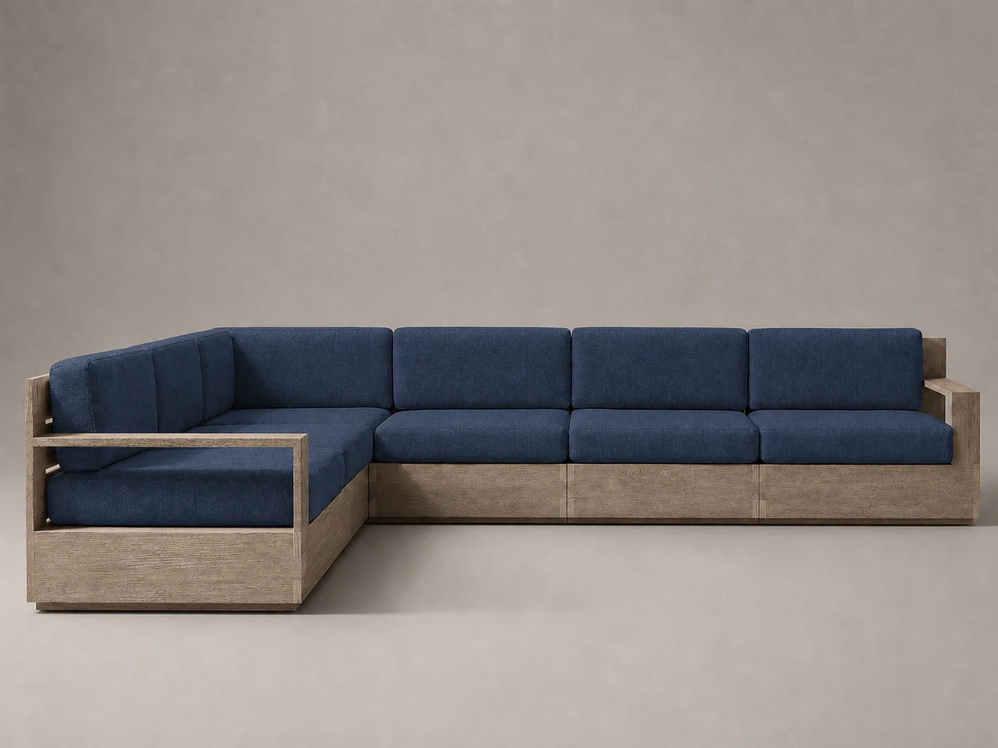 outdoor-l-sectional-sofa-teak-frame-performance-fabric #Fabric & Color_Performance Linen Weave Bay