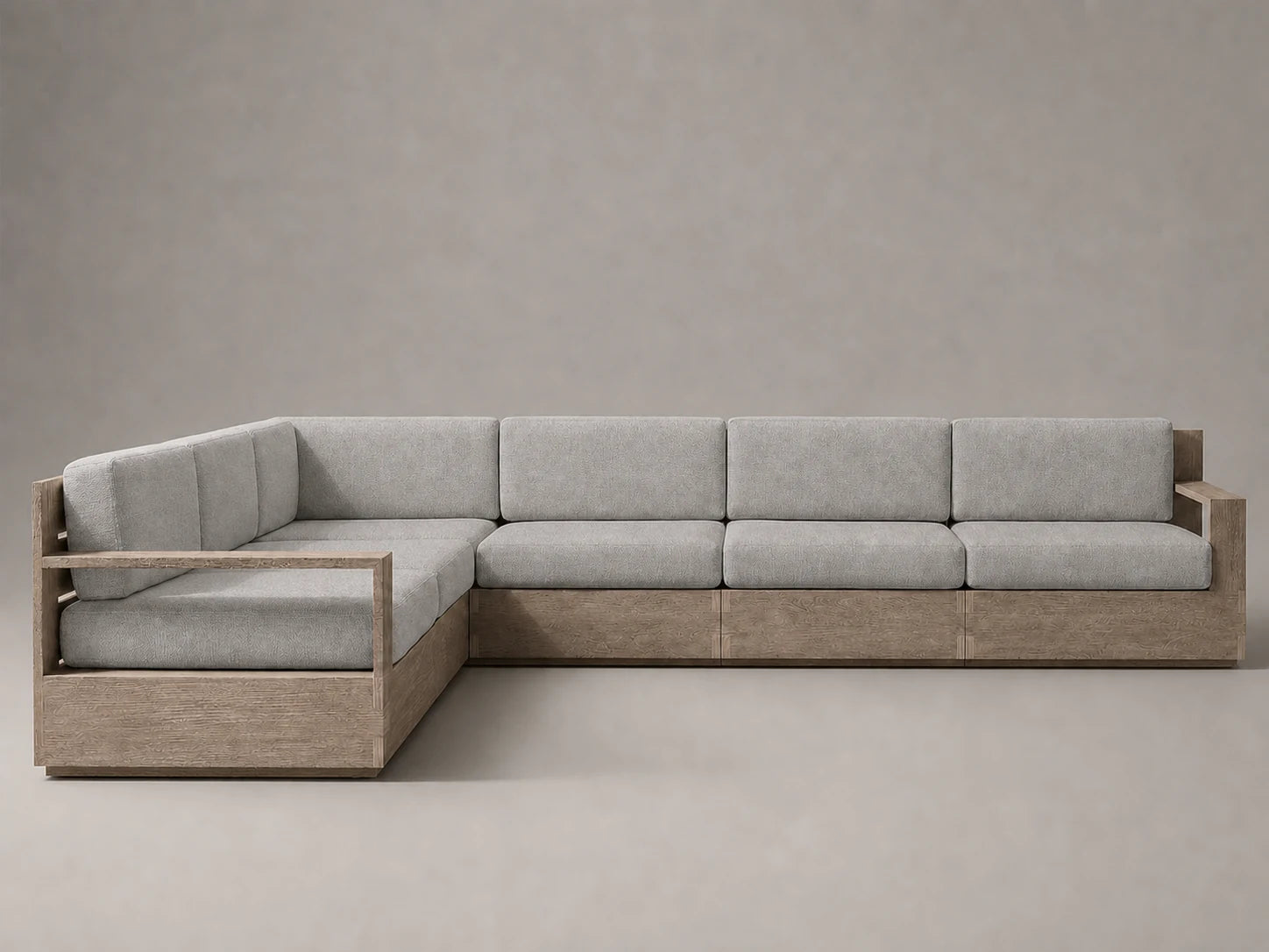 outdoor-l-sectional-sofa-teak-frame-performance-fabric #Fabric & Color_Performance Linen Weave Cloud