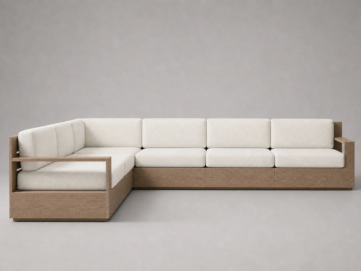 outdoor-l-sectional-sofa-teak-frame-performance-fabric #Fabric & Color_Performance Linen Weave Flour