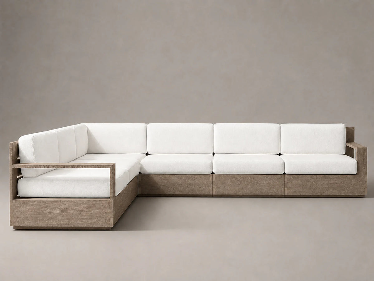 outdoor-l-sectional-sofa-teak-frame-performance-fabric #Fabric & Color_Performance Linen Weave Pure White