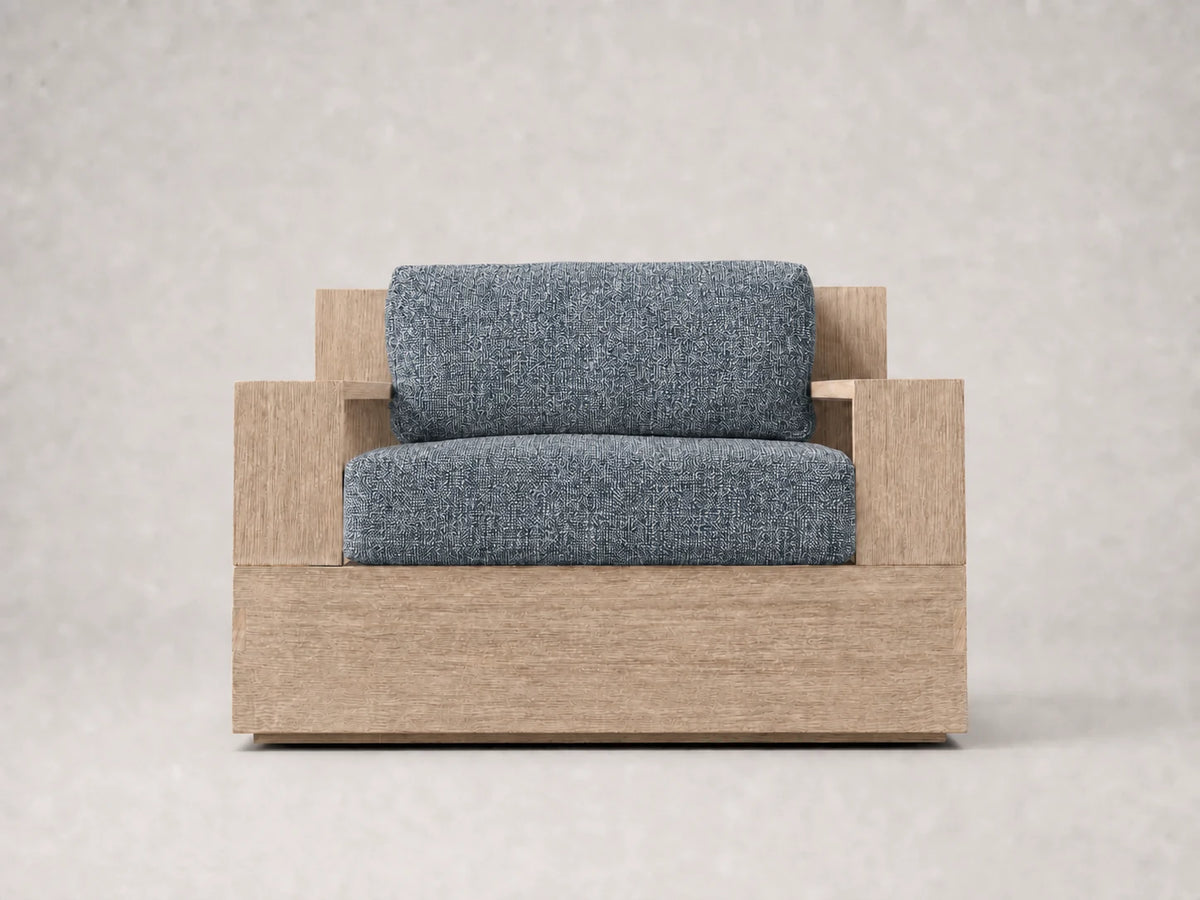 outdoor-lounge-chair-teak-frame-performance-fabric #Fabric & Color_Heritage Belgian Linen Lake