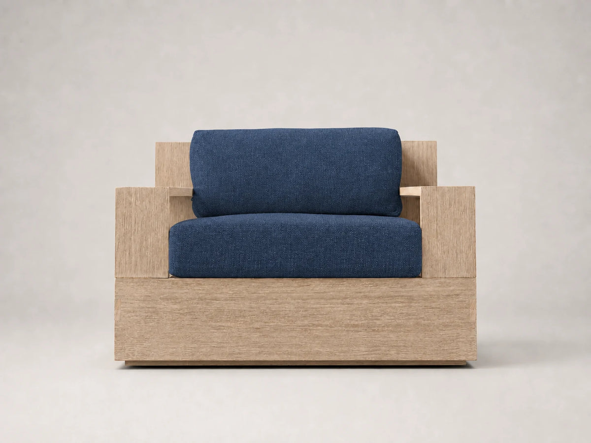 outdoor-lounge-chair-teak-frame-performance-fabric #Fabric & Color_Performance Linen Weave Bay