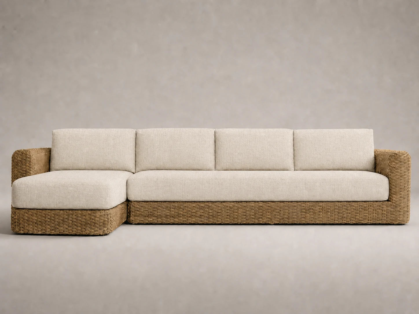 outdoor-chaise-sofa-wicker-frame-performance-fabric #Fabric & Color_Heritage Belgian Linen Alder