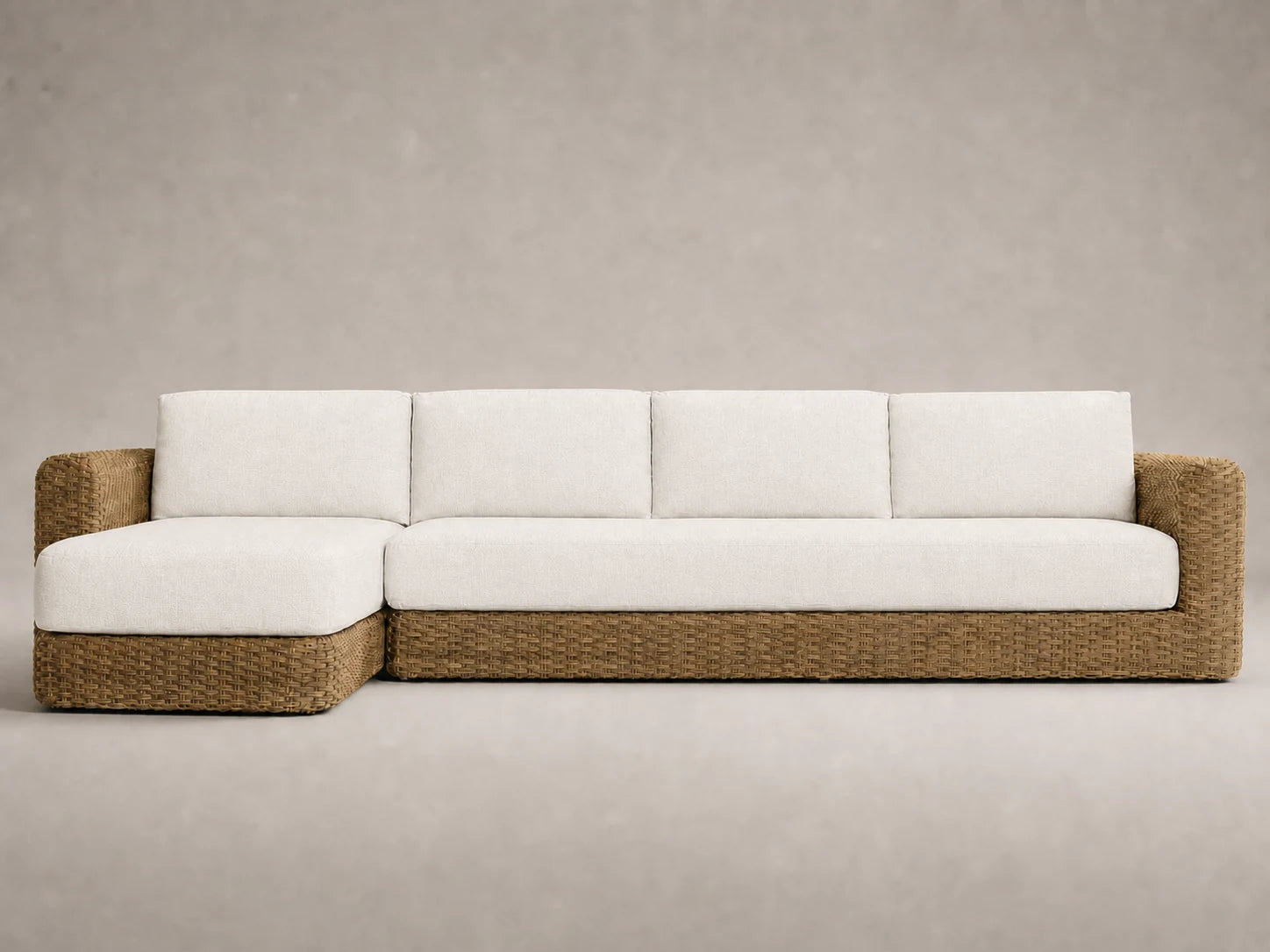 outdoor-chaise-sofa-wicker-frame-performance-fabric #Fabric & Color_Heritage Belgian Linen Egret