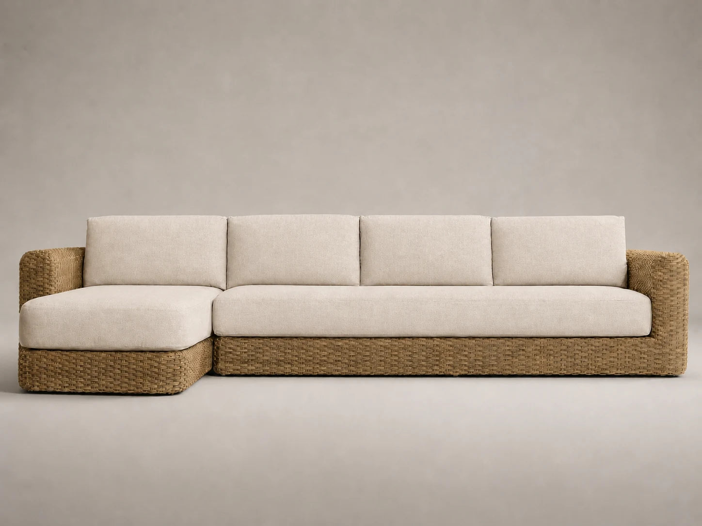 outdoor-chaise-sofa-wicker-frame-performance-fabric #Fabric & Color_Performance Linen Weave Beige