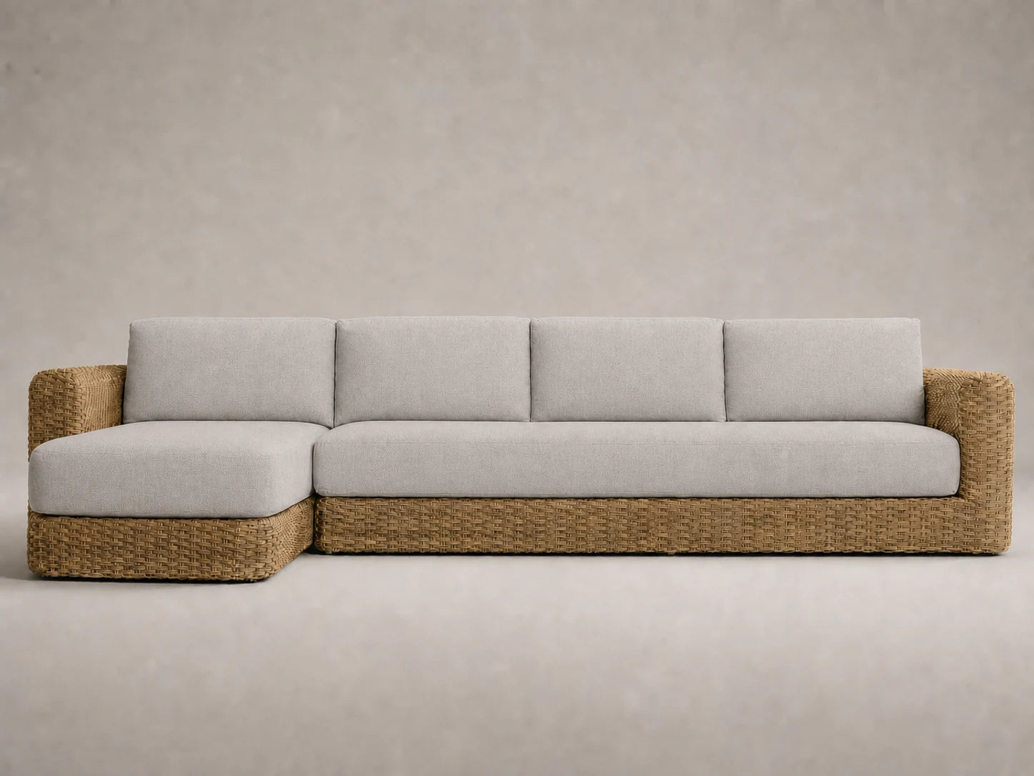 outdoor-chaise-sofa-wicker-frame-performance-fabric #Fabric & Color_Performance Linen Weave Cloud