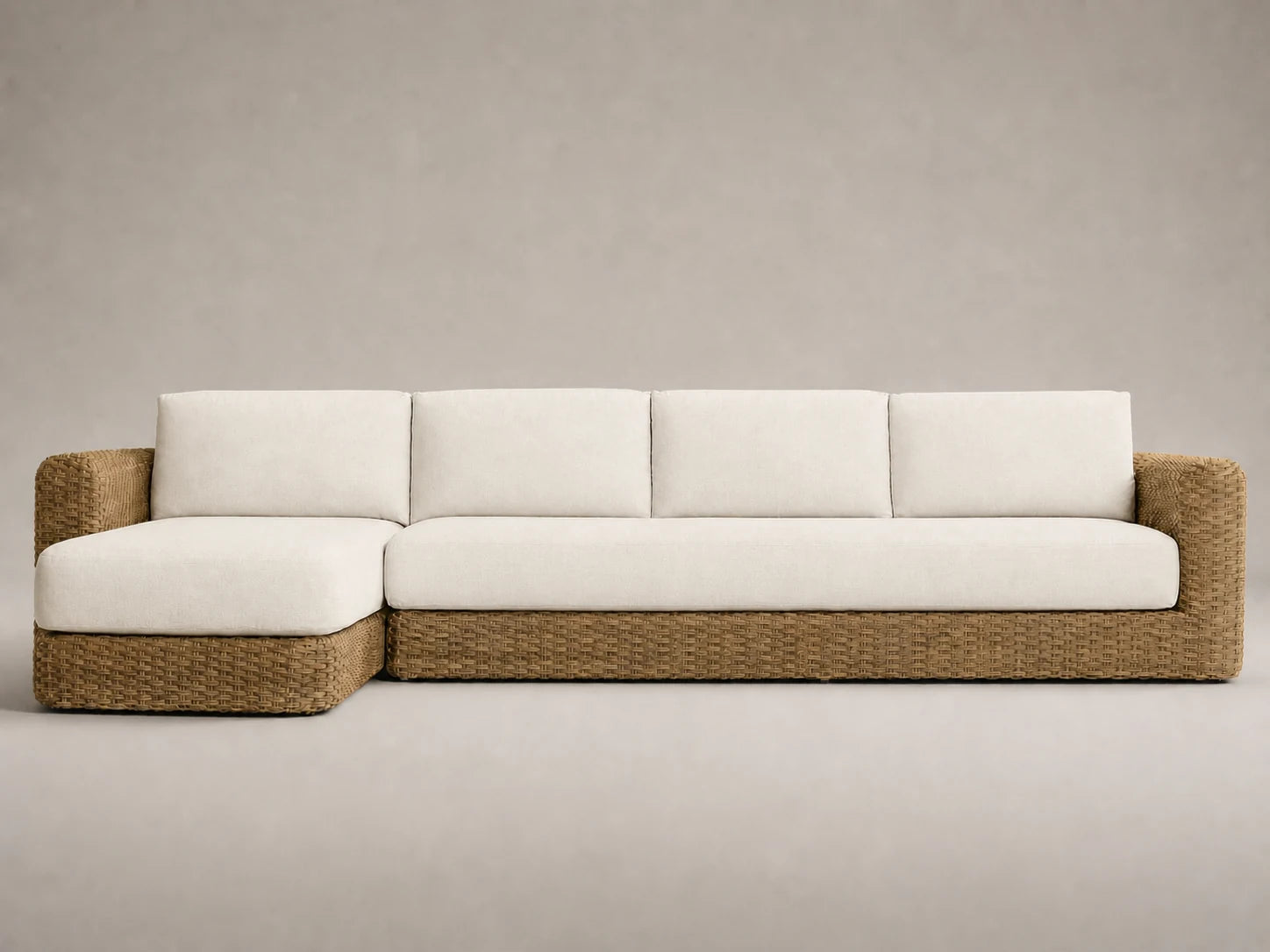 outdoor-chaise-sofa-wicker-frame-performance-fabric #Fabric & Color_Performance Linen Weave Flour