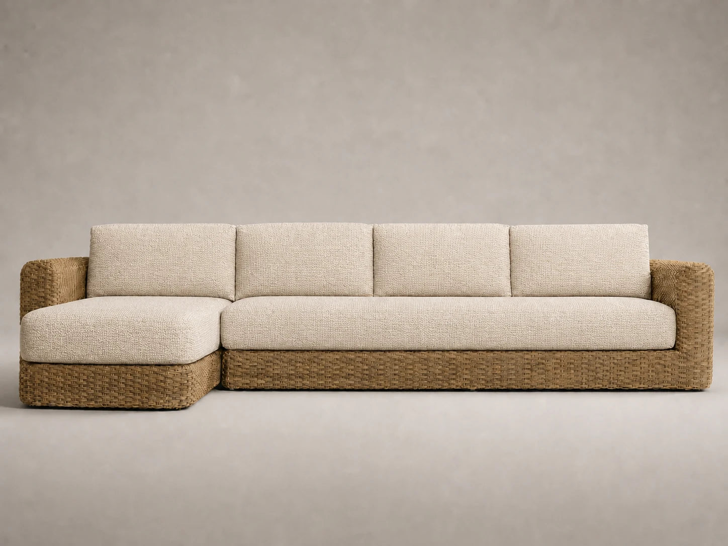 outdoor-chaise-sofa-wicker-frame-performance-fabric #Fabric & Color_Performance Woven Chenille Desert