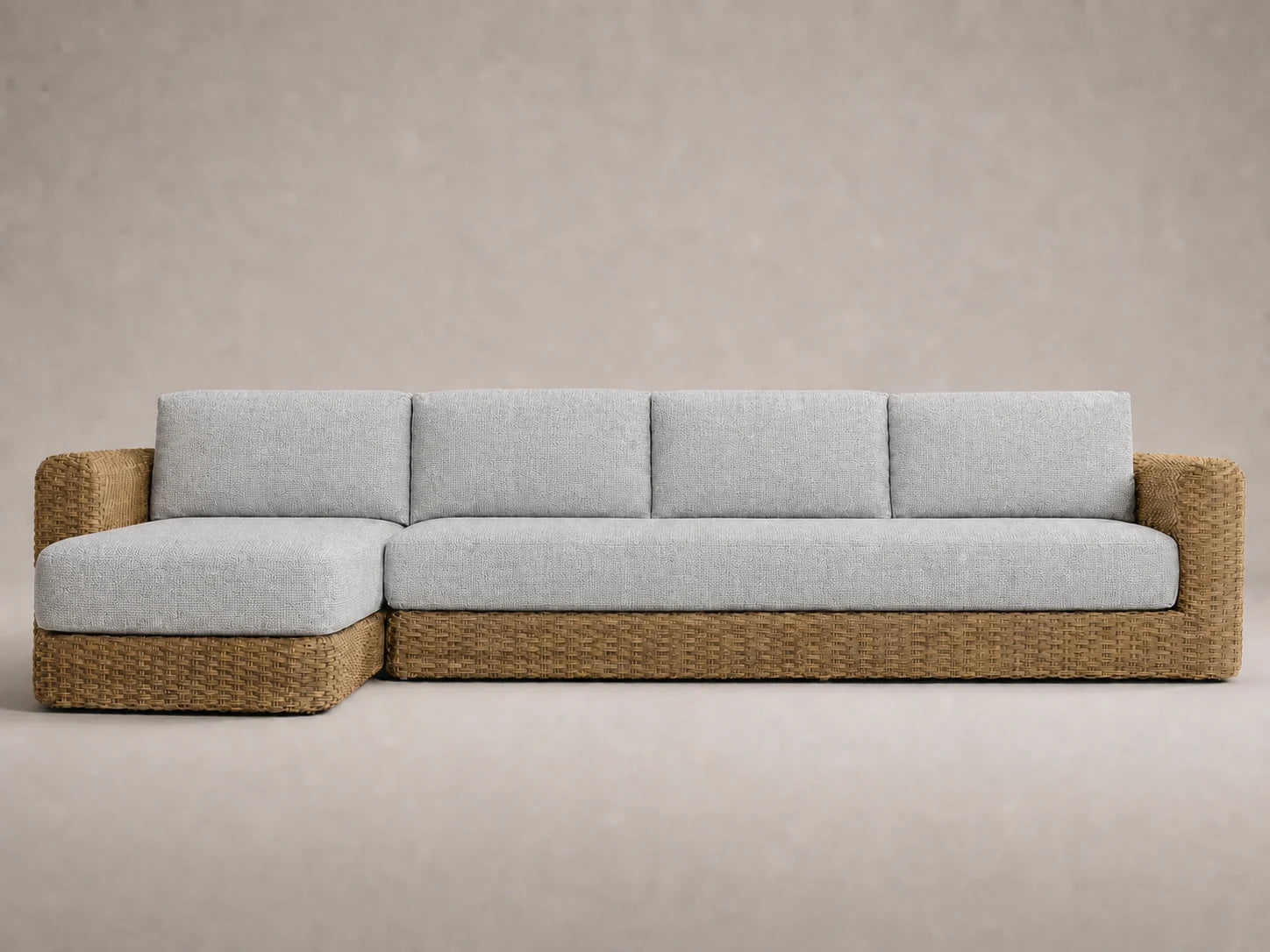 outdoor-chaise-sofa-wicker-frame-performance-fabric #Fabric & Color_Performance Woven Chenille Rain