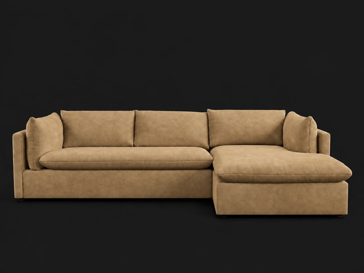 Palmetto Leather Chaise Sectional (121") — front view, Right Chaise, Nubuck Leather Rye