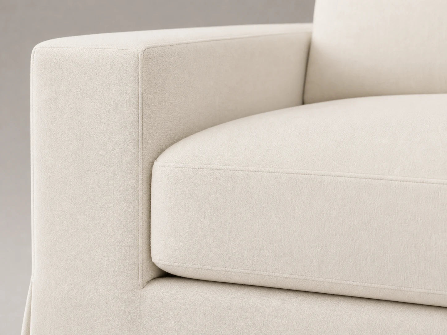 FRANK-RHR-019 sofa detail arm cushion view in Italian Brushed Wool Vanilla