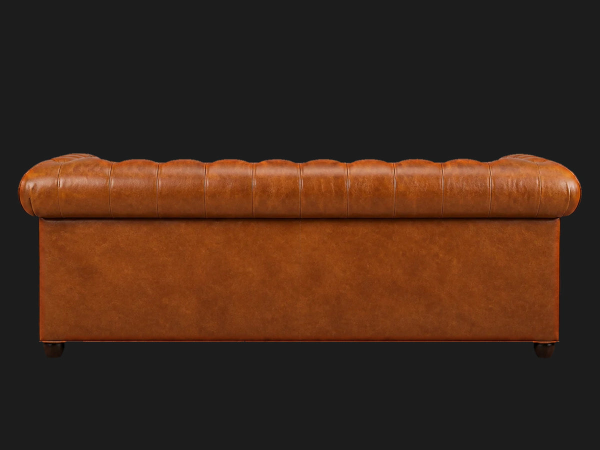 Chesterfield sofa back view in cognac leather