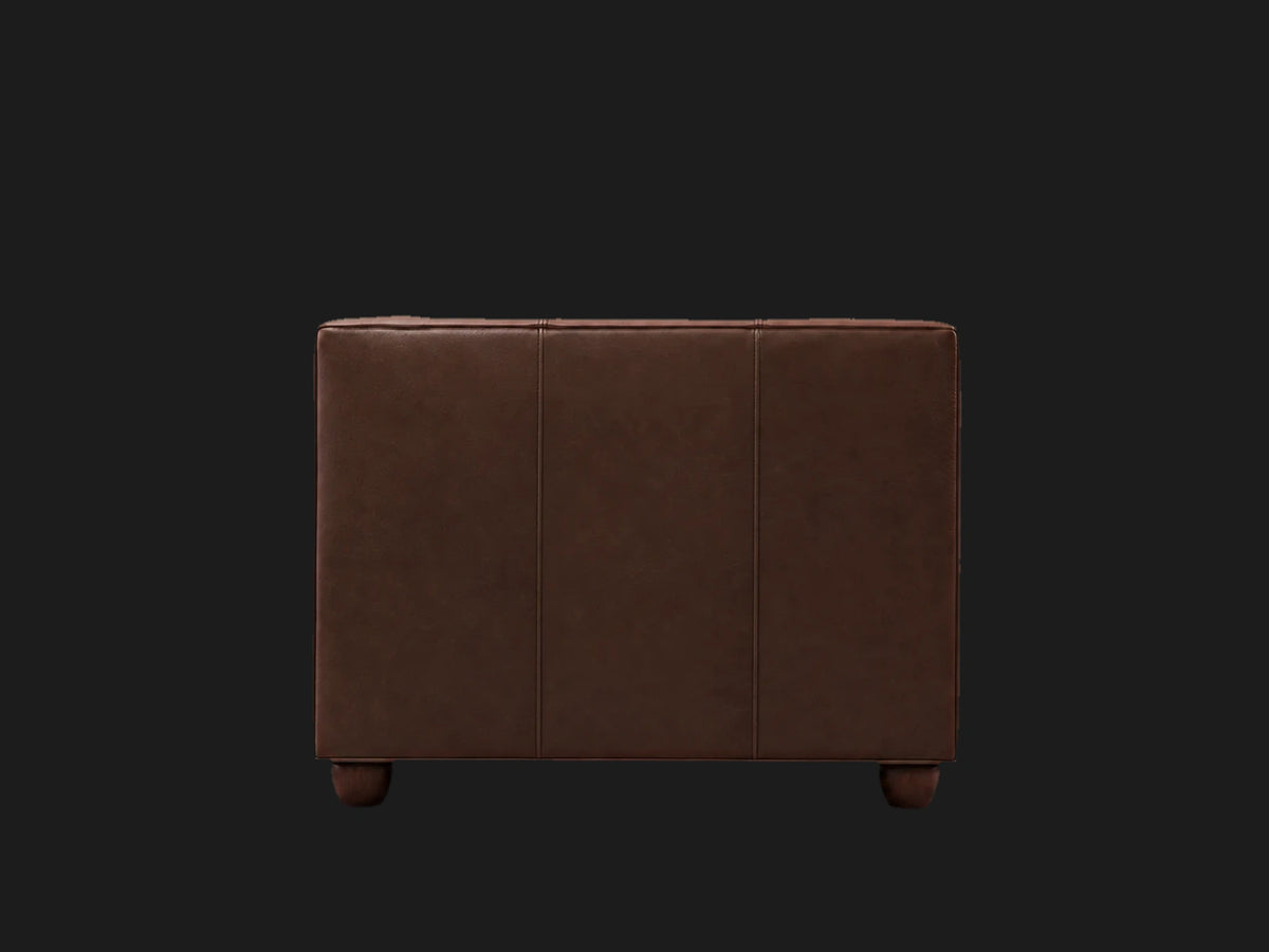 Chesterfield square arm leather sofa side view in dark brown leather
