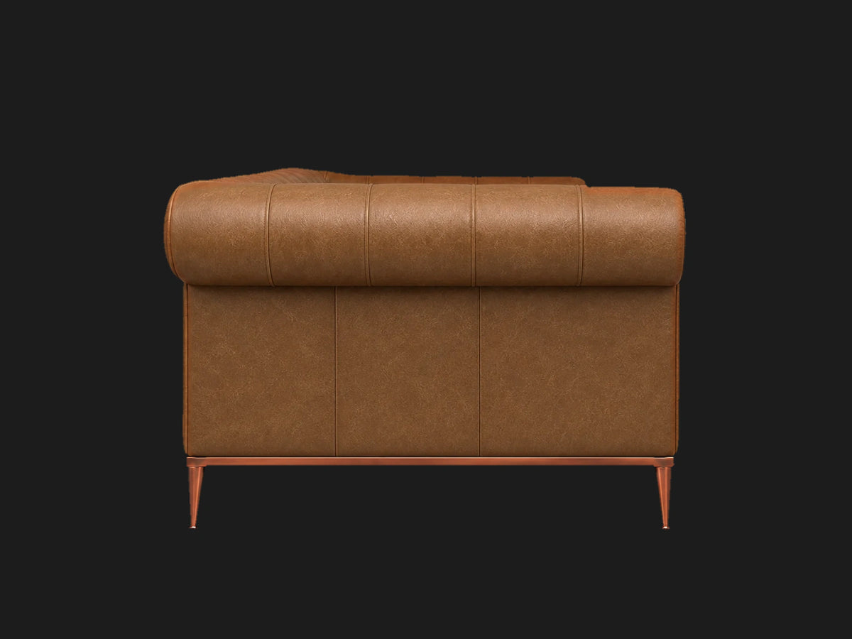 Vintage Chesterfield sofa side view in Costa Leather Nutmeg