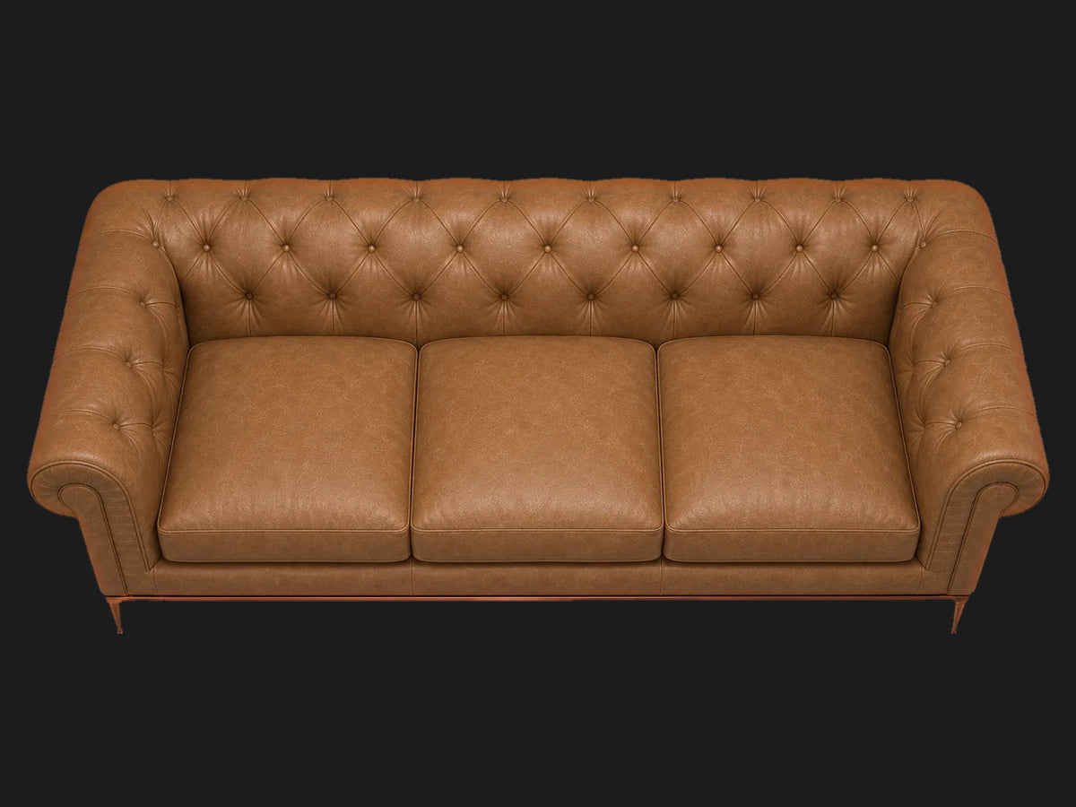 Vintage Chesterfield sofa top view in Costa Leather Nutmeg