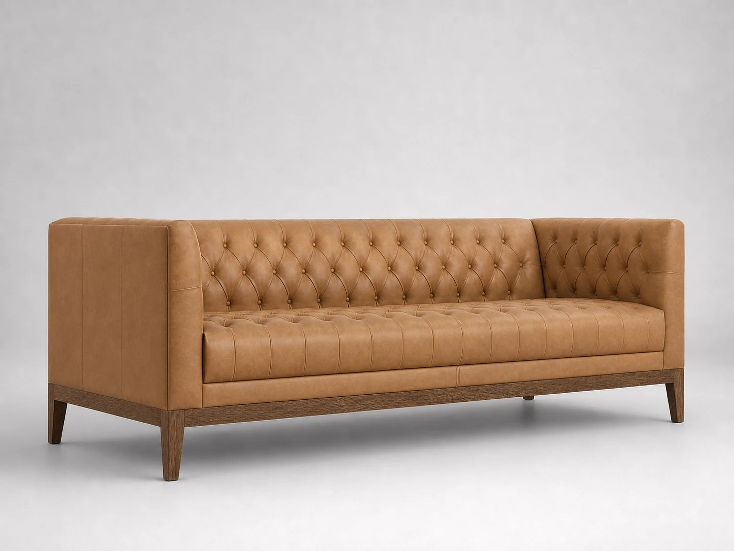 Edgewood leather sofa 45 degree left view in Costa Leather Nutmeg