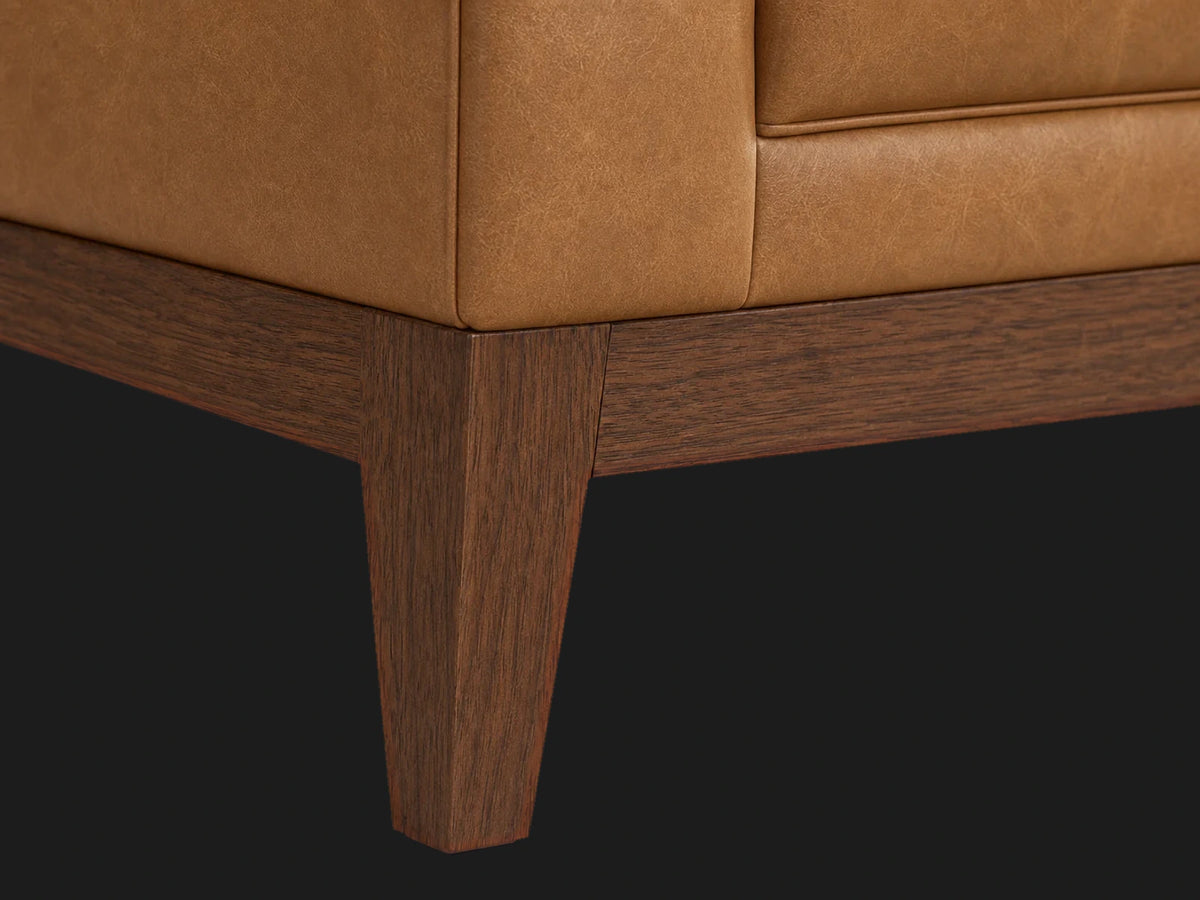 Edgewood leather sofa leg detail in Costa Leather Nutmeg