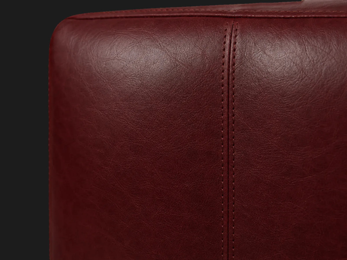 Turner sofa leather detail in Oxblood aniline leather