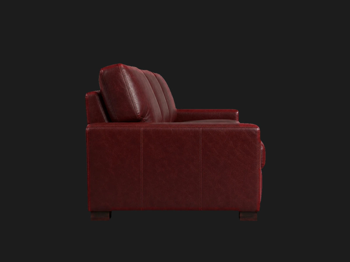 Turner sofa side view in Oxblood aniline leather