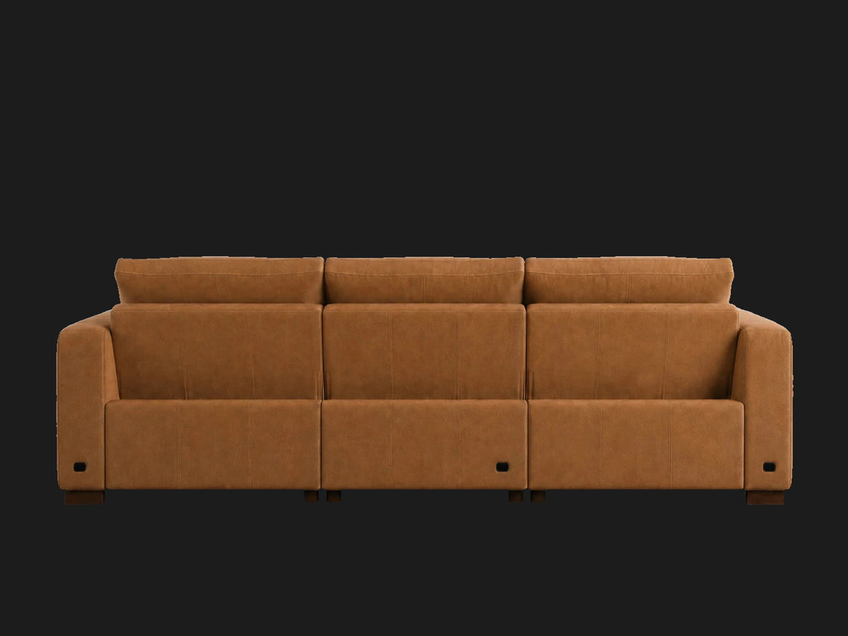 Westlake reclining sofa back view in Nubuck Leather Saddle