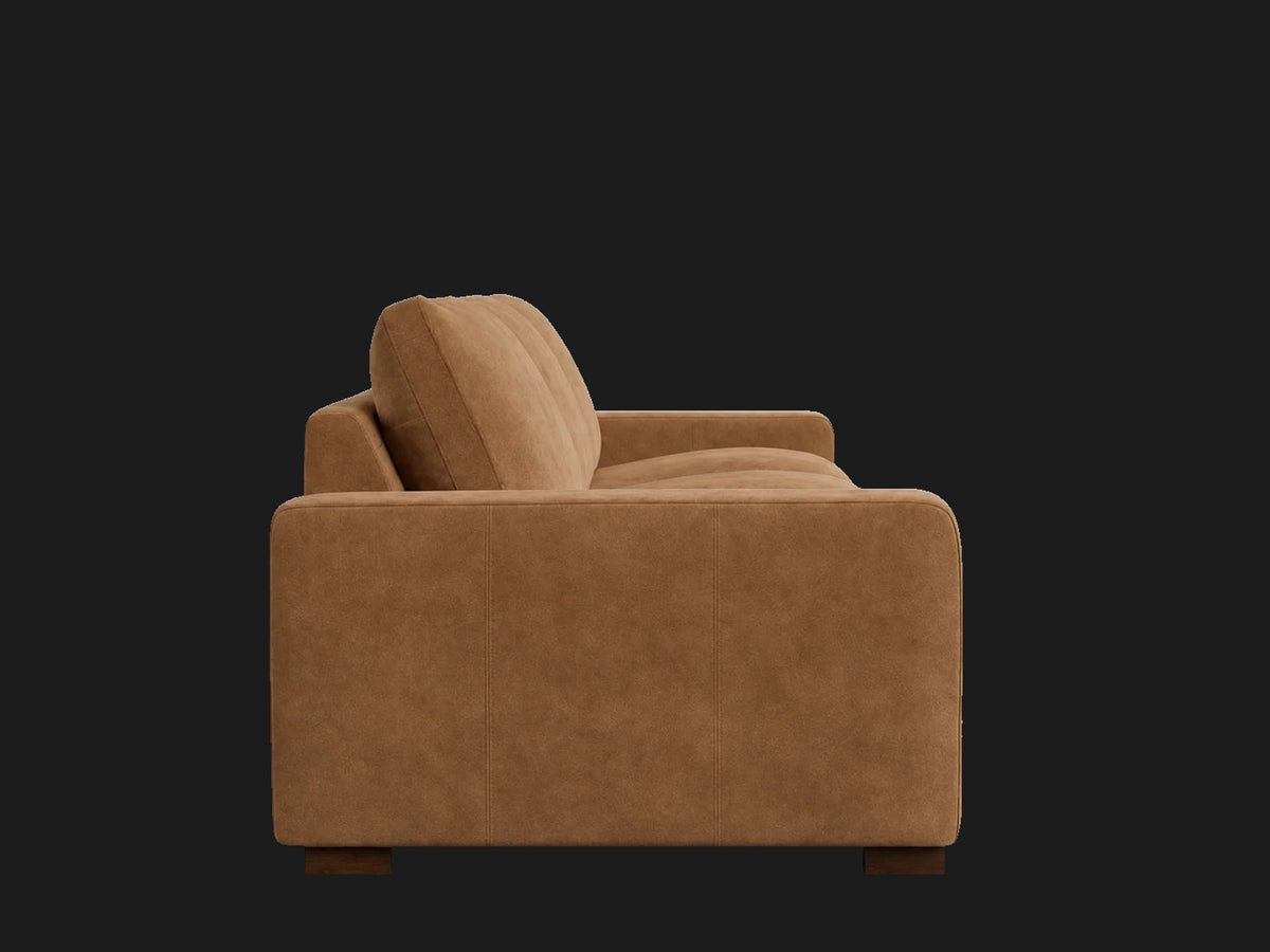 Westlake reclining sofa side closed view in Nubuck Leather Saddle