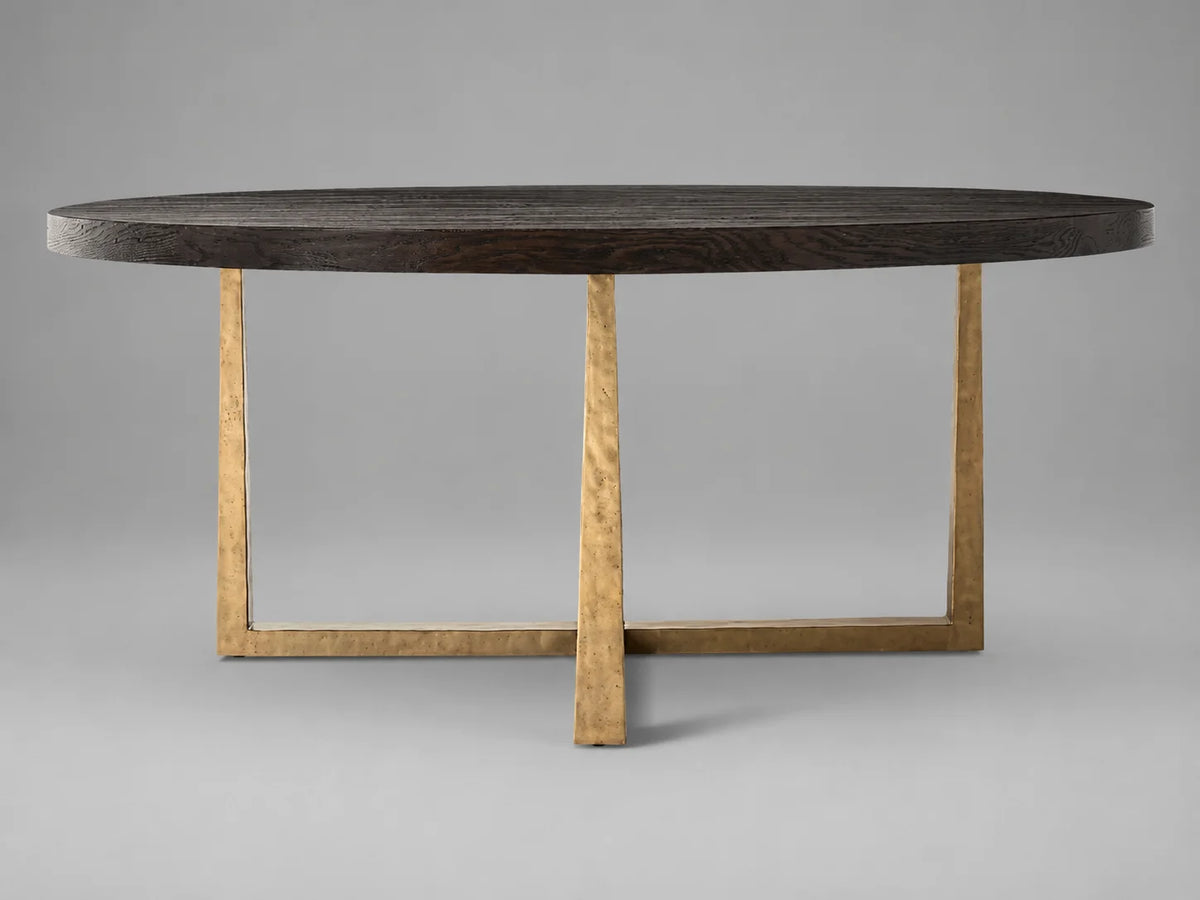 Round Oak Dining Table with Brass Base
