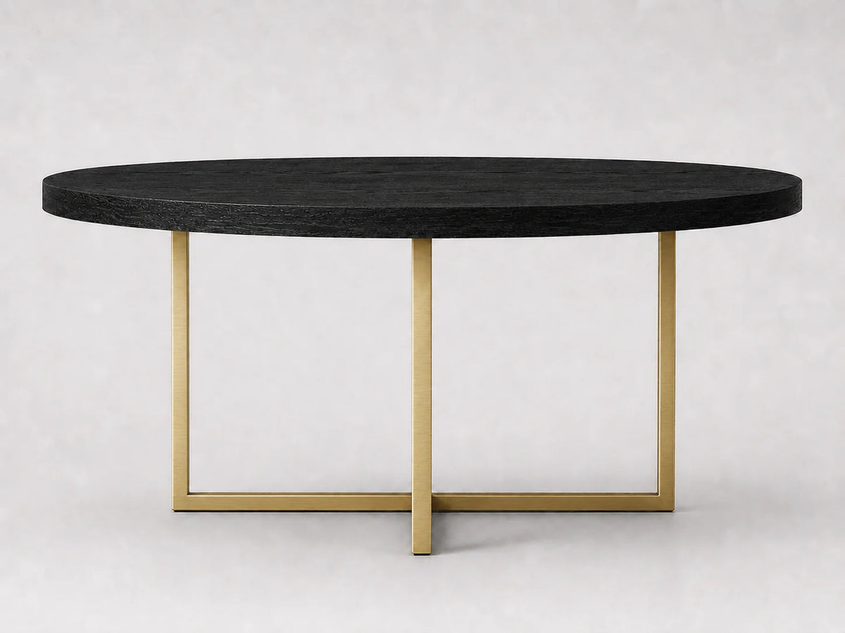 Round Solid Oak Dining Table with Brass Metal Base