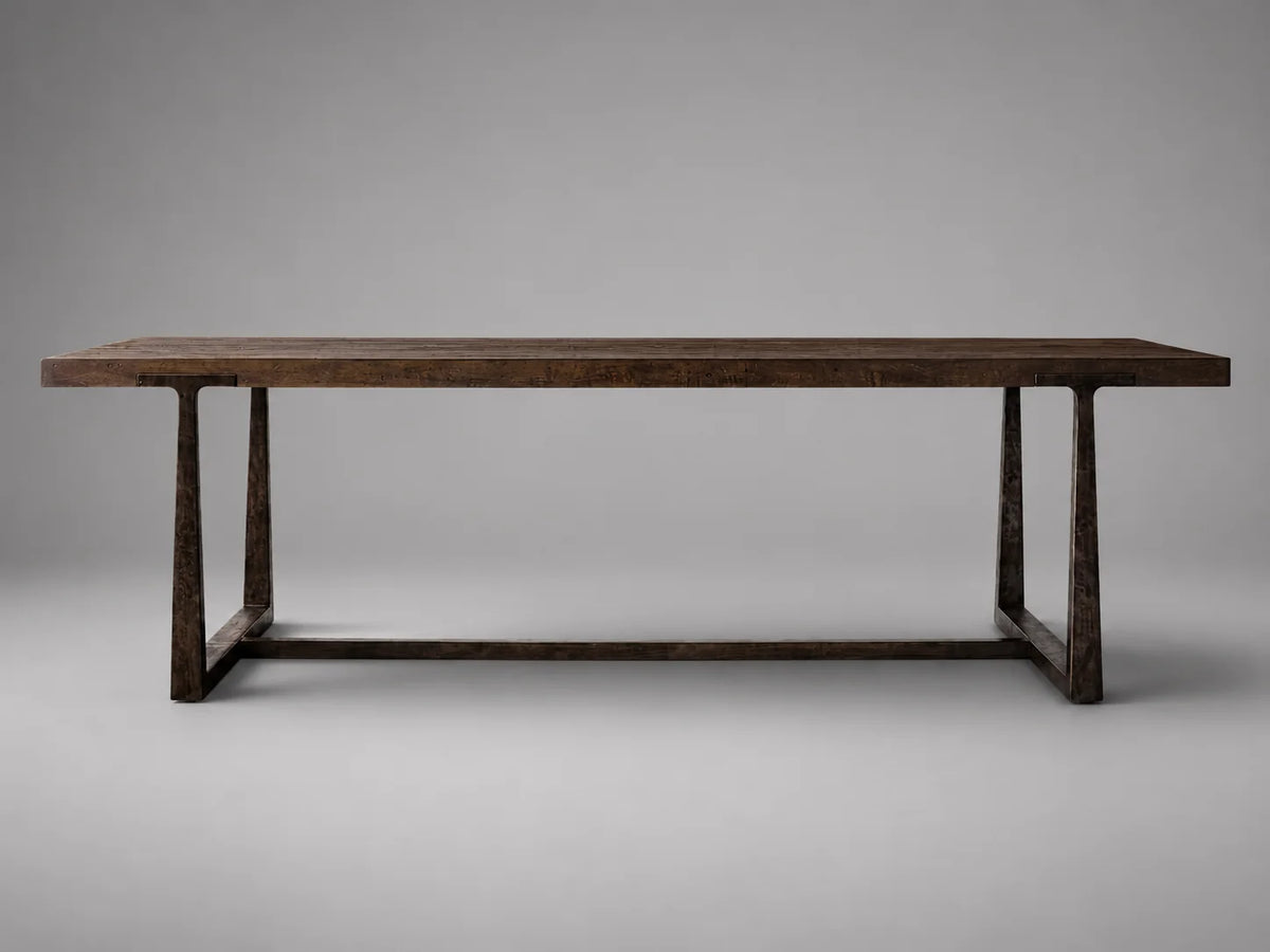 Expandable Solid Oak Dining Table, Forged Brass Base，8-10seats