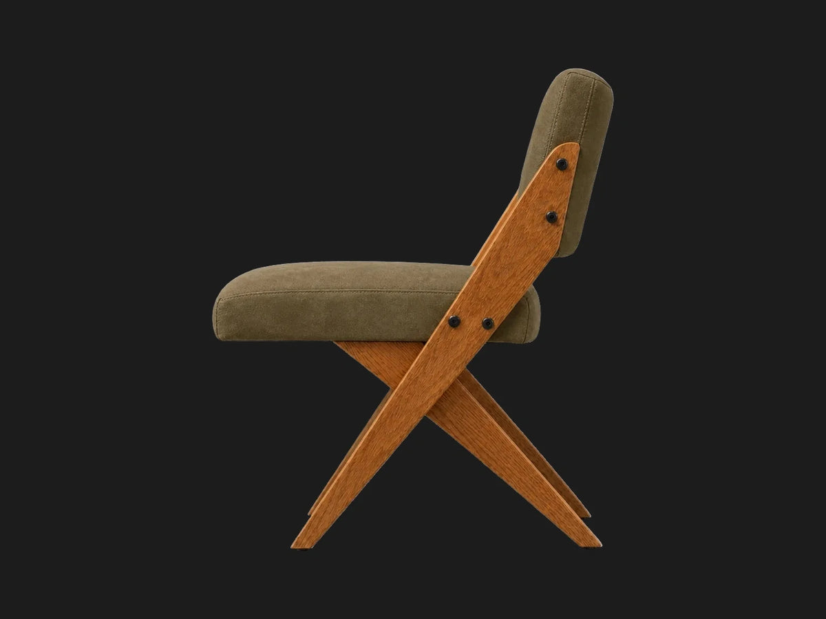 Teak Dining Chair in Nubuck Leather Artichoke #Fabric & Color_Nubuck Leather Artichoke
