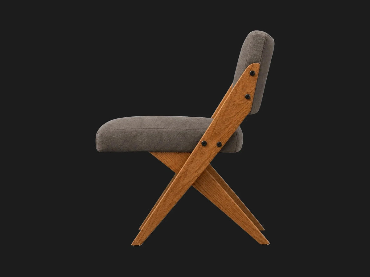Teak Dining Chair in Nubuck Leather Asphalt #Fabric & Color_Nubuck Leather Asphalt