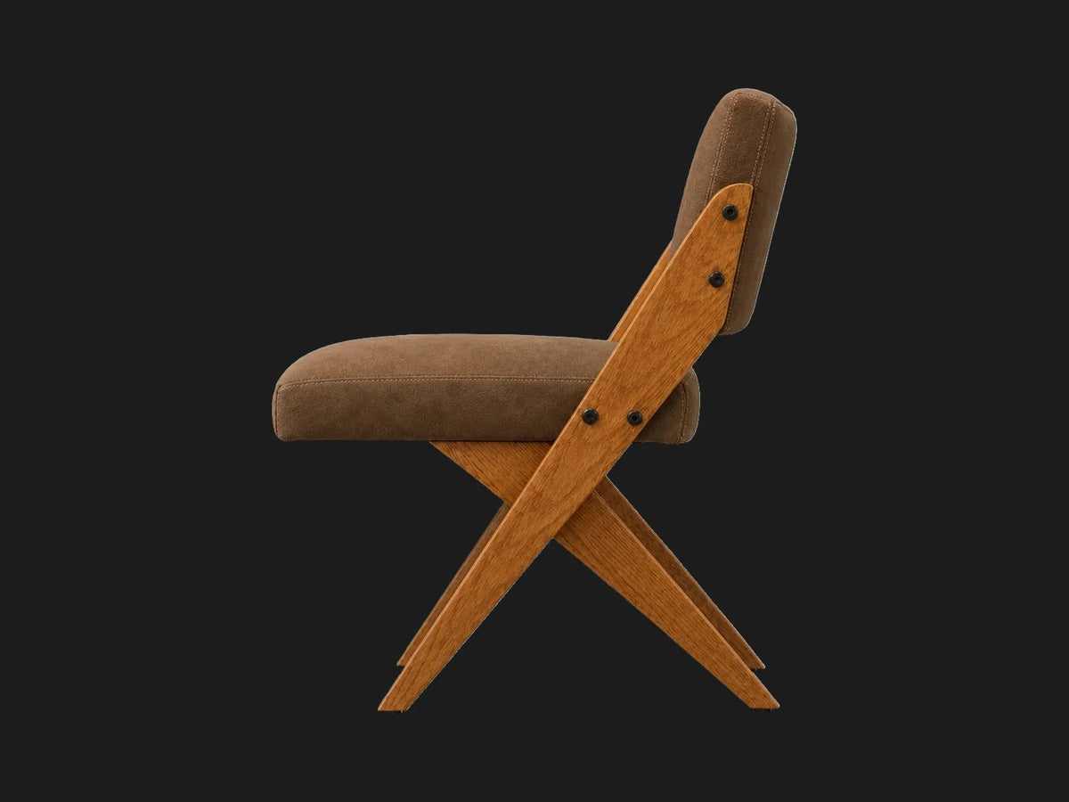 Teak Dining Chair in Nubuck Leather Saddle #Fabric & Color_Nubuck Leather Saddle