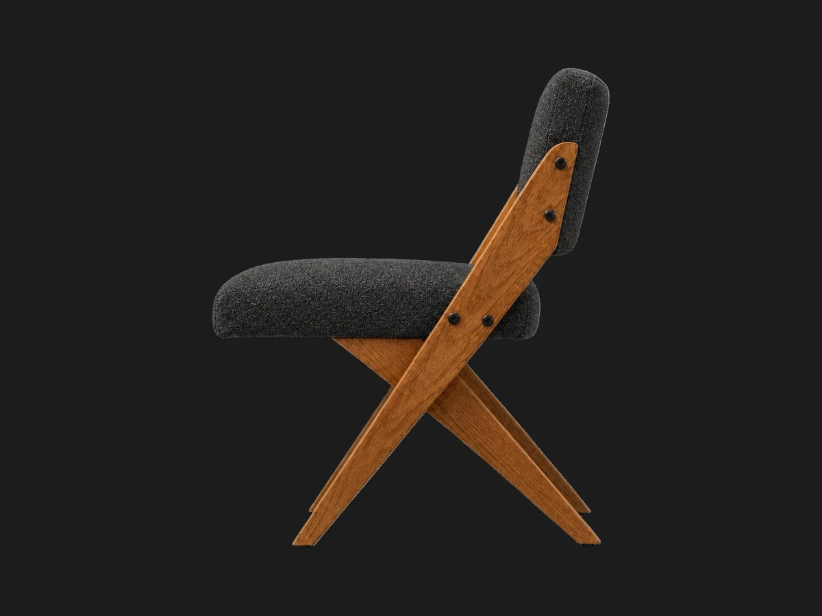 Teak Dining Chair in Italian Brushed Wool Pepper #Fabric & Color_Italian Brushed Wool Pepper