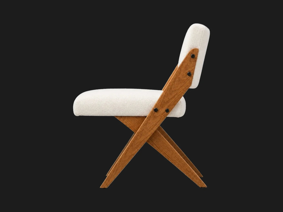 Teak Dining Chair in Italian Brushed Wool Vanilla #Fabric & Color_Italian Brushed Wool Vanilla