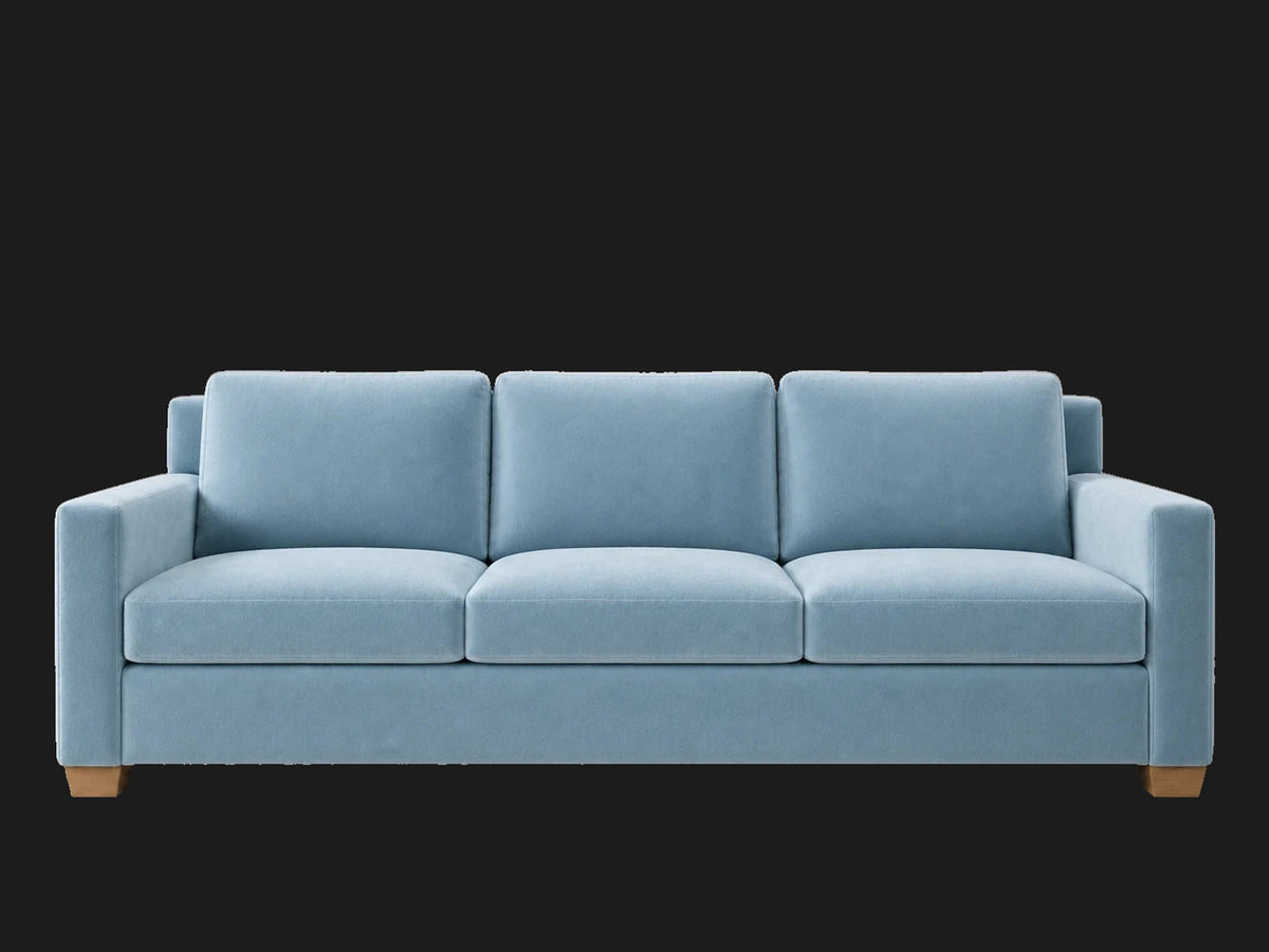 The Nicola Modular Sectional in Performance Velvet Sky - front #Fabric & Color_Performance Velvet Sky
