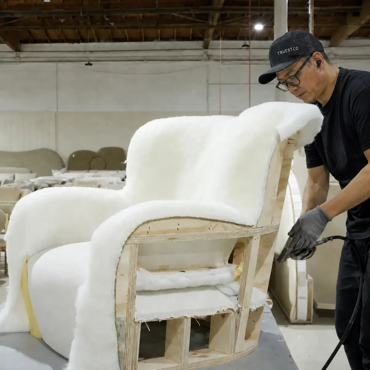 Upholstery padding and comfort wrap application