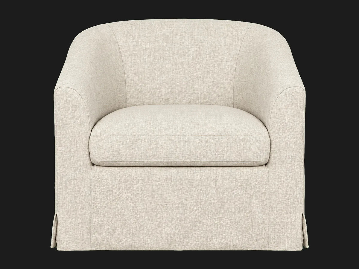 Ziki slipcovered swivel chair in Performance Linen Weave Beige, front view