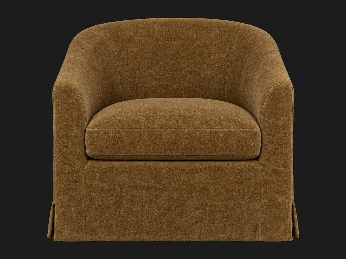 Ziki Slipcovered Swivel Chair — Mohair Almond