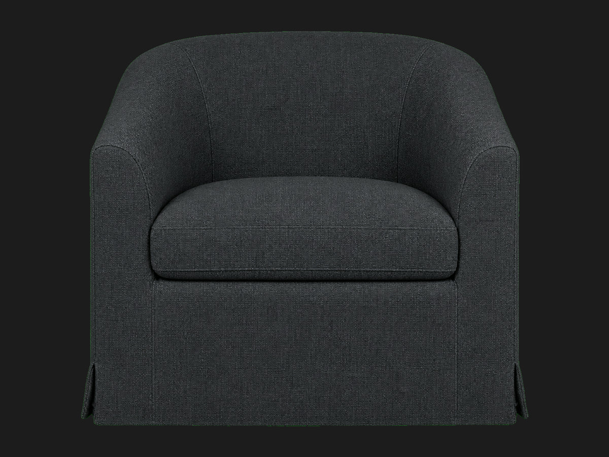 Ziki Slipcovered Swivel Chair — Performance Textural Weave Savanna