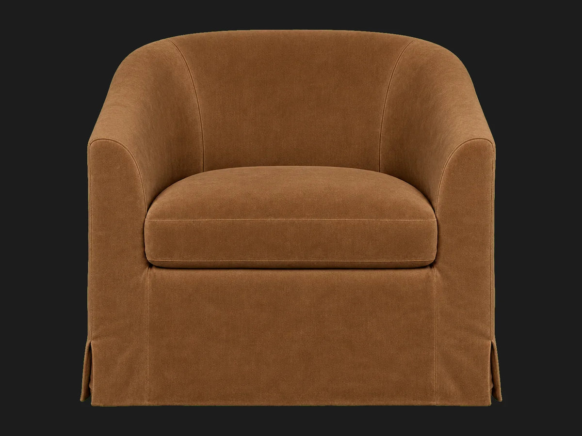 Ziki Slipcovered Swivel Chair — Performance Velvet Cider